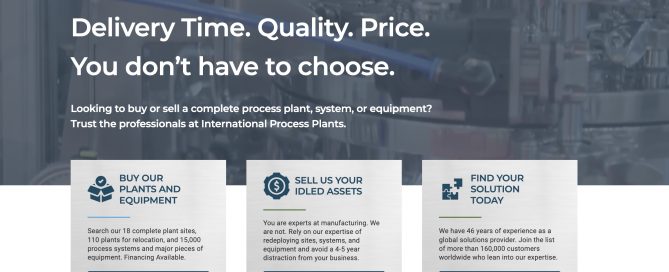 Une capture d'écran de la nouvelle page d'accueil d'International Process Plants.