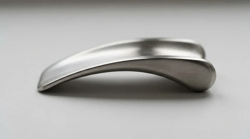 Streamlined stainless steel beavertail baffle designed for industrial mixing applications.